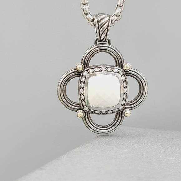 David Yurman Renaissance White Agate Diamond Pendant Enhancer With Gold - Picture 5 of 16